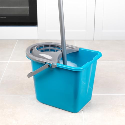 Beldray LA036810TQ Large 14 Litre Mop Bucket – Classic Cleaning Bucket with Detachable Wringer, Carry Handle, Ergonomic Dipped Edge, Lightweight & Portable, Durable Plastic Bucket, Turquoise/Grey - 5
