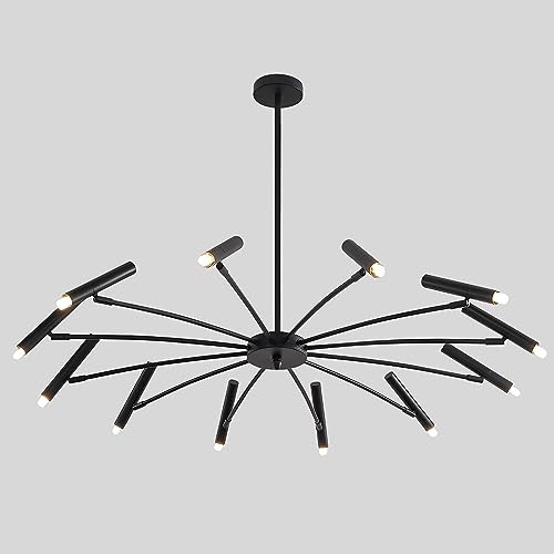 YCWZKJ Lámpara de Techo Moderna Sputnik Negra de Mediados de Siglo, Estilo Vintage, de 12 Luces, semiempotrada, Estilo Industrial, con Forma de satélite y Forma de Estrella.