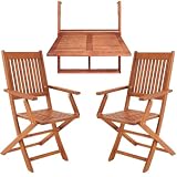 CASARIA® Juego de Muebles Balcón Set 3 Pzs Mesa Colgante 2 Sillas Plegables Conjunto Jardín Terraza Exterior Madera FSC