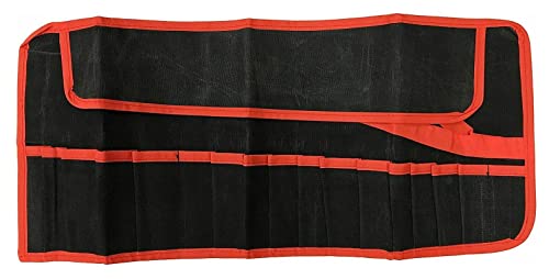 12 Pocket Canvas Tool Roll Bag Tool Organiser for Electrician, Plumber, Carpenter and Handyman Heavy Duty Tool Roll Pouches (12 Pocket Red & Black)
