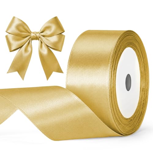 G2PLUS Gold Satinband 40mm Breit Dekoration Geschenkband 22m Schleifenband zum Bastel Gold Dekoband für Geschenkverpackung Dekoration