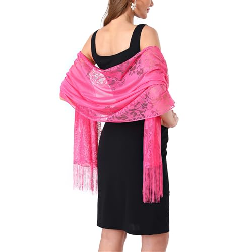 vimate Lace Shawl wrap for women Spring Ladies lace Flower Shawl for Evening Dresses Lightweight Wedding Headscarf (Style 1-Fuchsia)