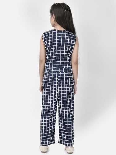 Image of FNOCKS Girls Check Printed Jumpsuit Tie-Knotted Jumpsuit V-Neck