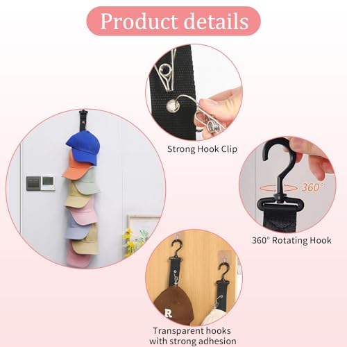 LBJFYHJN 2 Stück Cap halterung wand Hängend, Ständer für Baseballkappen，Mützen aufbewahrung, Keine Montage erforderlich Kappenhalter, enthält 16 Metallklammern, tragbar und vielseitig