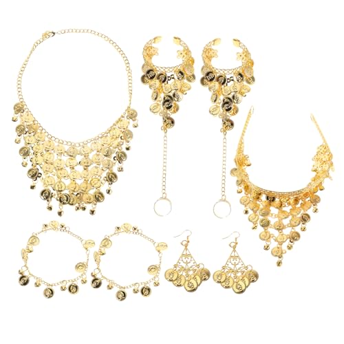 Joyas de bailarina doradas y conjunto de accesorios para danza del vientre con collar