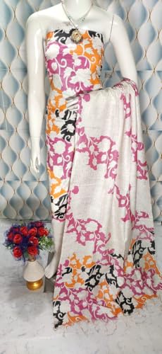 Image of Katan Slub Silk Unstitched Salwar Suit Dress Material for Women & Girls with Dupatta | Madhubani Screen Print | Top-2.5M, Bottom-2.5M, Dupatta-2.4M | Ethnic Wear | Code 243