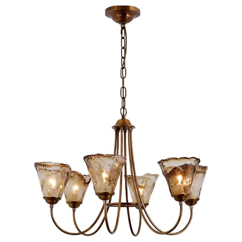 KCO Vintage Antique Brass Chandelier Flower Chandelier Copper Pendant Lighting Mid Century Retro Chandeliers Modern Dining Room Light Fixture Over Table