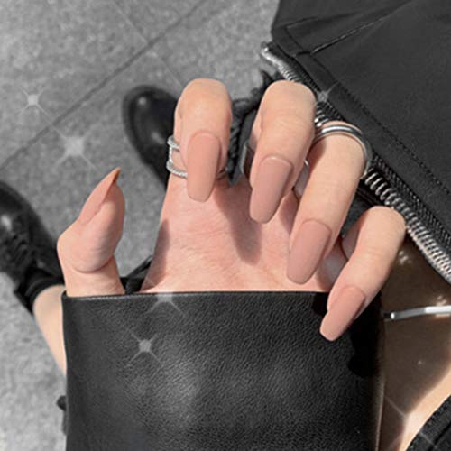 Barode Press On Nails Coffin False Nails Tips White Full Cover Acrylic Matte Pure Color Fake Nail Medium for Women(24Pcs) (Nude Pink)