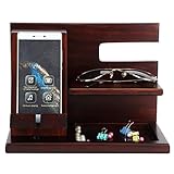 【Hochwertiges Material】 Der Brieftaschenuhrenhalter mit natürlichem Bambusholz und rot-schwarz polierter Oberfläche ist sehr langlebig und robust.