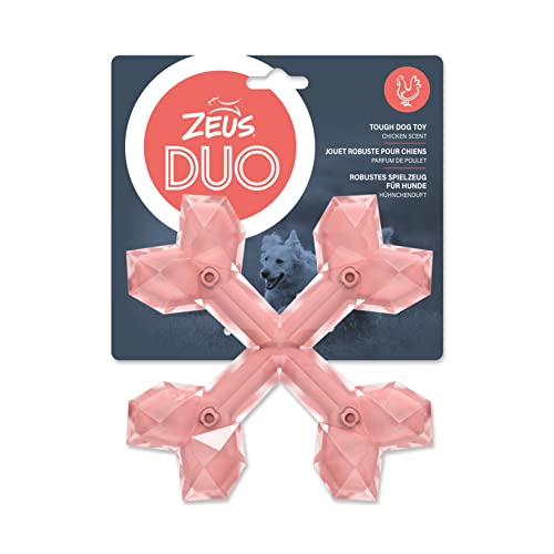 Zeus Juguete para Masticar Perro Duo Cross Hueso, 15 cm, Coral, Aroma a Pollo
