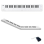 Carry-on Folding Piano 49 Touch Ultra-Portable Keyboard with 128 Voices, USB & Bluetooth MIDI for Travel, Practice & Performance - White