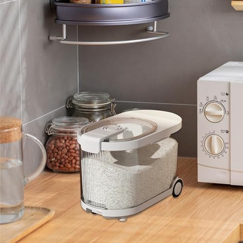Distributeur de riz avec grands bacs de rangement transparents et roues