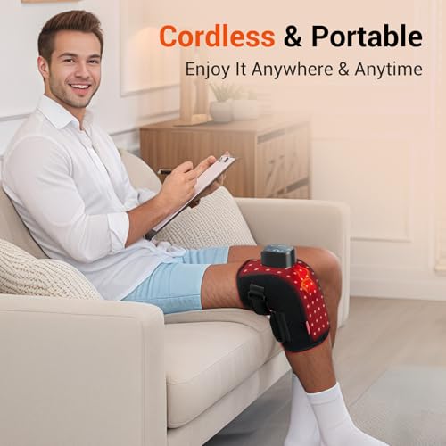 Image of Comfytemp Knee Brace with 3D Red Light Therapy and Vibrating Massage, 5000mAh Wireless Heated Knee Massager for Pain Relief, Father's Day Gift, LU Knee Brace