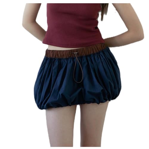 Women Y2K Bubble Mini Skirt High Waist Ruffle Balloon Short Skirt Cute A-Line Pleated Gingham Skirt Streetwear