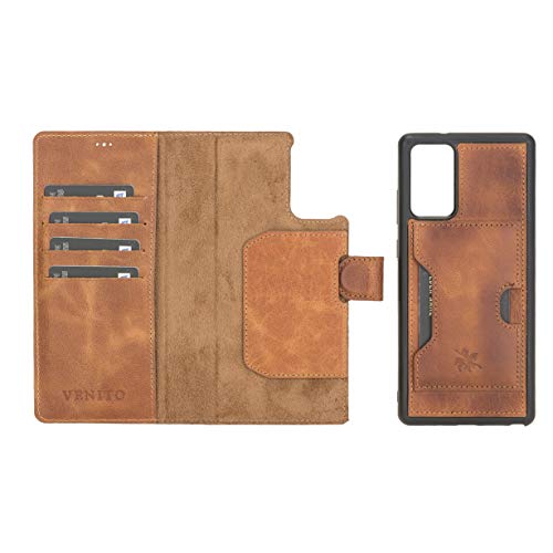 Venito Florence Leather Wallet Phone Case Compatible with Samsung Galaxy Note 20 (6.7 inch) -Extra Secure with RFID Blocking - Detachable Phone Wallet (Antique Brown)