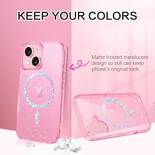 Image of mobistyle Magnetic for iPhone 13 Case, Clear Crystal Glitter 13 Phone Case Compatible with MagSafe, Shockproof Sparkly Cute Women Girl Cover for iPhone 13, Hot Pink Glitter