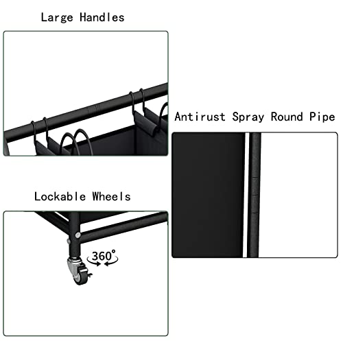 Linzinar 3-Bag Laundry Sorter Laundry Hamper Cart With Heavy Duty Rolling Lockable Wheels And Removable Bags (Black) #TOP4