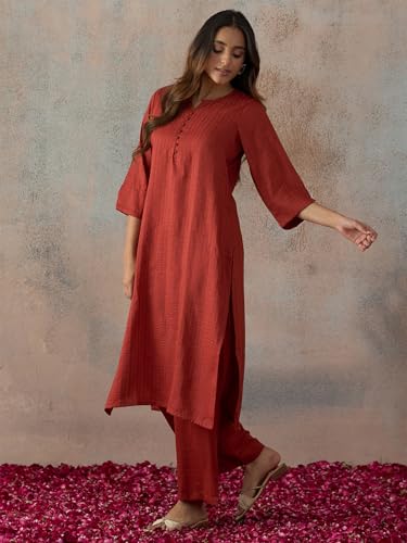 Image of Hritika Women's Cotton Blend Jacquard Woven Kurta with Palazzo Set HRKB0048