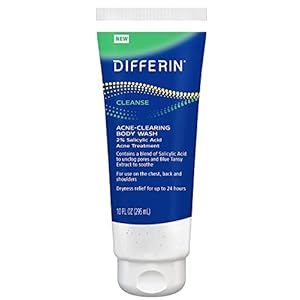 Differin Acne Body Wash by the makers of Differin Gel, Acne Treatment Cleanser with Salicylic Acid, Cream to Lather Formula for Back, Chest, Shoulders, 10 Oz.