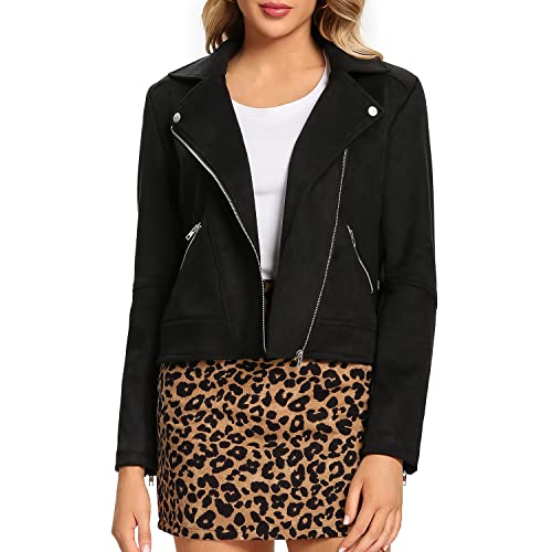 S P Y M Chaqueta de piel sintética para mujer, abrigo de gamuza para motociclista, 25/gamuza/negro, M