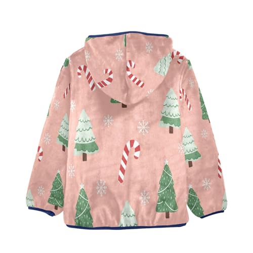 Christmas Trees Candy Canes Toddler Fleece Jacket Girl Boys Hooded Fleece Jacket Coat Warm Outwear Zip-up 3-10T2