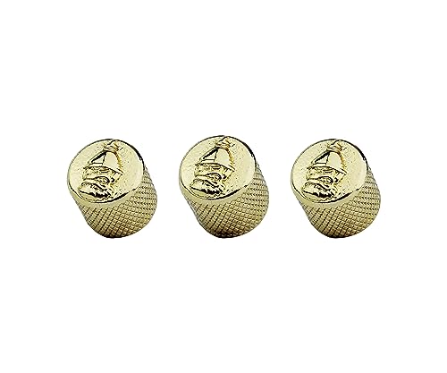 Guyker Guitar Bass Potentiometer Control Knobs with 6mm Dia. Shaft Pots - 3PCS Zinc alloy Speed Tone Volume Knob Replacement for Electric Guitar or Precision Bass, (No.6 Pattern Top, gold)