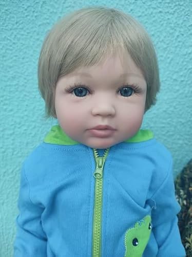 Roshuan 22" Reborn Toddler Boy Doll, Silicone Full Body, Lifelike Anatomically Correct, Blue Outfit, Blonde Hair, Blue Eyes, Gift Set #TOP4