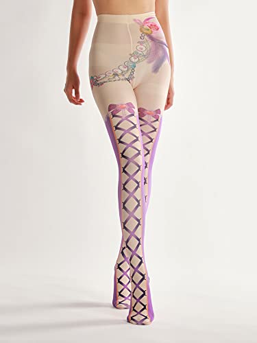 Image of Sahabowi Women Tights, Sheer High Waist Pantyhose, Vintage Control Top Stockings, Siwa opaque print1