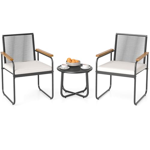 Tangkula 3 Pieces Patio Furniture Set, Outdoor Wicker Cushioned Chairs