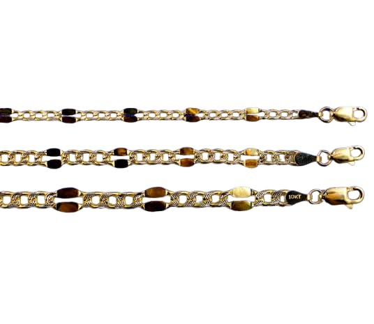 10K Yellow Gold Solid Mirror Pave Figaro Chain Bracelet Link Men Women Jewelry 1.20-10.0g | 3.0-5.0mm| 7-30 inches | MADE IN ITALY