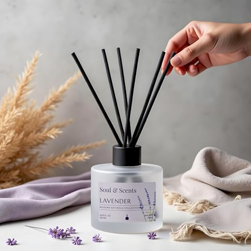 Soul & Scents Mahogany and Lavender Reed Diffuser Set - 120ml with Free 6 Fiber Reed Sticks Each | Toxin Free & Stress Relief| Long Lasting | Room Freshener for Home, Bedroom & Office| Combo Pack of 2