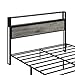 WAQINBR A Full-Size Sturdy Metal Bed Frame with a Rural Grey+King headboard, RGB LED Light Strips, and Charging sockets, Featuring a Modern Industrial Style Bed Frame for bedrooms and Guest Rooms.