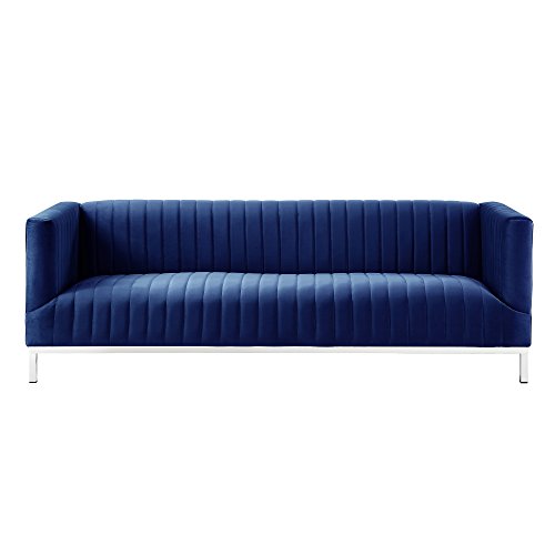 Sean Velvet 3-Seat Sofa With Chrome Base, Navy #TOP4