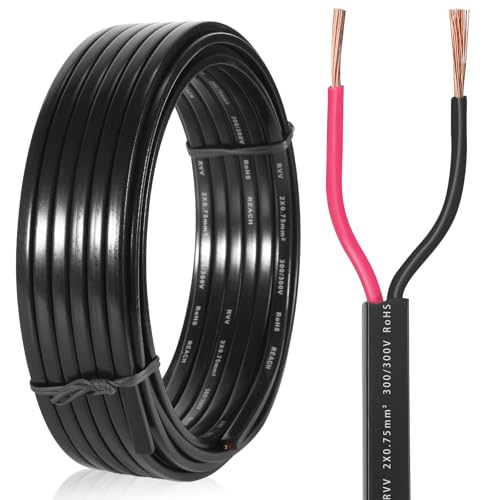 SPARKMOTO 5M przewód samochodowy 2-polowy, przewód płaski 0,75 mm², 2-polowy kabel do oświetlenia przyczep, 2-żyłowy kabel do przyczep dla samochodów kempingowych, ciężarówek, przemysłu