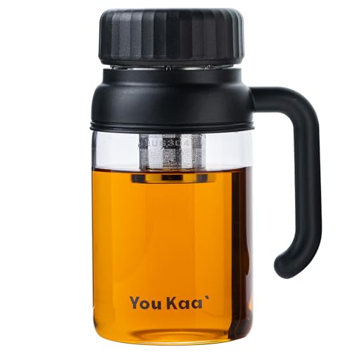 32oz Tea Infuser Bottle - Large Glass Water Bottle with Removable Infuser for Loose Leaf Tea & Fruit, Leakproof, Lead-free, Wide Mouth for Easy Cleaning - Handle for Hot & Cold Beverages (Black)
