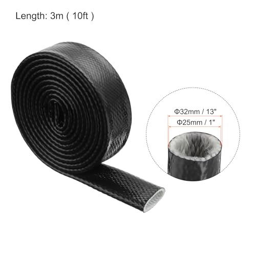 Image of MECCANIXITY 1 inch ID 10ft Heat Shielded Fire Sleeve Silicone Coated Fiberglass Tape, for Automotive Hose Lines Wires Electrical Wiring, Black