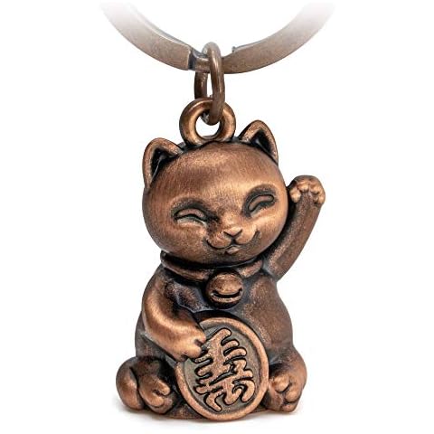 FABACH Maneki Neko Lucky Cat Key Ring - Cute Cat Lucky Charm - Cat Pendant Metal - Keyring Cat Gift Cover