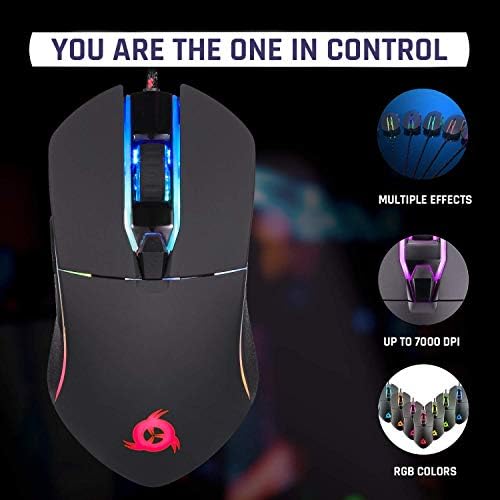 KLIM AIM Gaming Mouse - Wired Ergonomic Gamer USB Computer Mouse, Chroma RGB [7000 Dpi] Wired Mouse Ergonomic - Desktop PC Laptop + PS4, High Precision Optical Laser Ergo Mice - Black