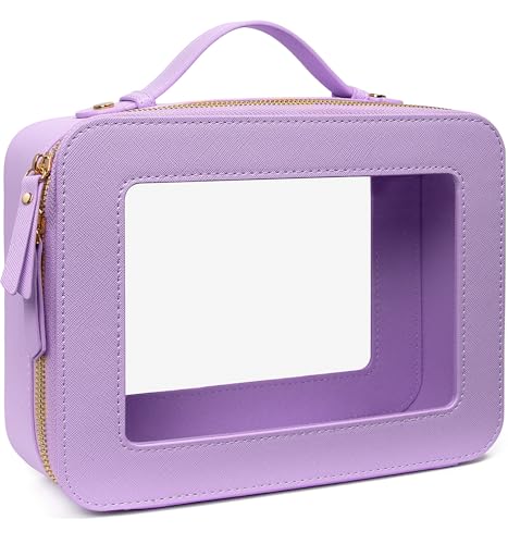 Image of LETGO Clear Majhong Tile Bag with Handle - TSA Approved Toiletry Bags with Zipper, Makeup Organizer for Carry-on Travel Essentials, Cosmetic Bags for Women & Men (Large Purple)