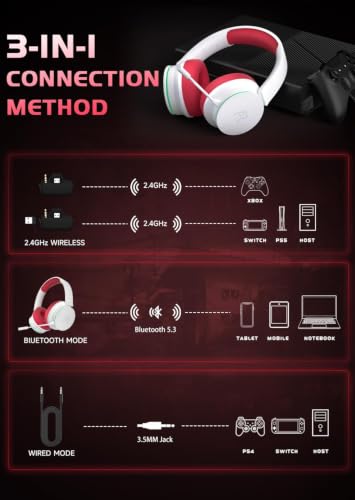 Image of RYR Wireless Gaming Headset for Xbox Series X|S, Xbox One, White-Red