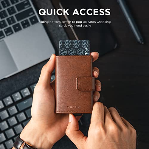VULKIT RFID Card Wallet for Men, Slim Compact Men's Wallet, Leather RFID Blocking Credit Card Holder Wallet, Trifold Thin Metal Security Pop Up Wallet, Gift Box Packing2
