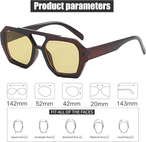 ADEWU Trendy Square Aviator Sunglasses for Women Men – Thick Frame Retro 70s Double Bridge UV400 Geometric Shades4