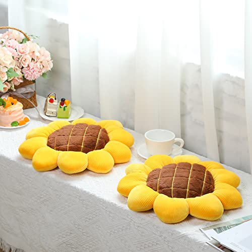 6 Pcs Sunflower Floor Pillow Yellow Sunflower Throw Pillow 3D Plush Chair Cushion Decorative Floor Cushions Reversible Pillow Cushion Mat Flower Shaped Chair Pads Cute Seating Pad For Kids Bed, 15'' #TOP5