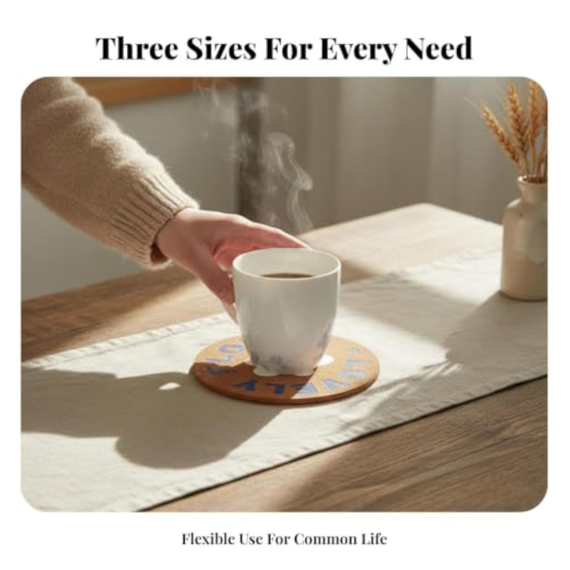 Round Cork Heat Insulation Mat with Colorful Flower Pattern