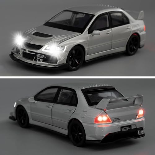 Image of FEXXA Toy Car Compatible for 1:32 Mitsu bishi Lancer Evolution Model, Pull Back Diecast Collectible Car with Sounds & Lights for Kids Boys Girls and Adults, Gift (Silver)