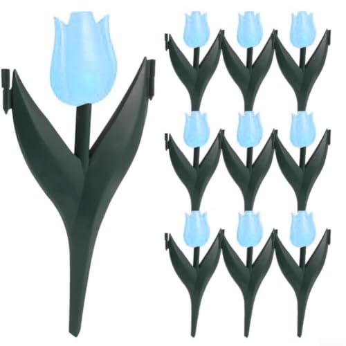 Tulpenumrandung, Garteneinfassung, Kunststoff, 12 Stück, ineinandergreifende dekorative Rasenkante für Blumenbeet, Terrasse, Gehweg und Außenwege, kein Graben von Landschaftsgrenzen mit Pfählen (blaue