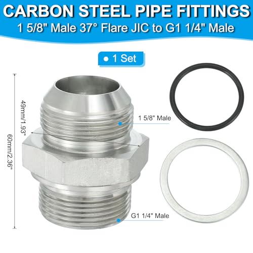 Image of PATIKIL Hex Reducing Nipple Connectors Pipe Adapter 1 5 /8 inch Male 37 Flare JIC x 1 1 /4 inch g Male, Pipe Fitting Reducer Nipple Adapter Plated Steel Hydraulic Fitting
