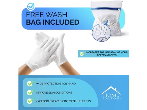 Home Solutions™ | 8 Pairs | 100% White Cotton Gloves For Eczema With Wash Bag, Moisturizing Gloves For Dry Hands, Cotton Gloves For Sleeping, Spa Gloves, Lotion Gloves Overnight For Women & Men #TOP1