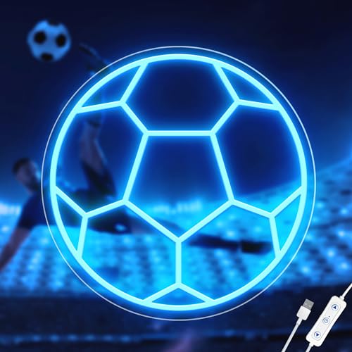 Image of Soccer Neon Sign, Dimmable LED Neon Signs for Wall Decor, Football LED Neon Light, Powered by USB Neon Sign, Sports Neon Signs for Room Bedroom Decor Kids Holiday Gifts