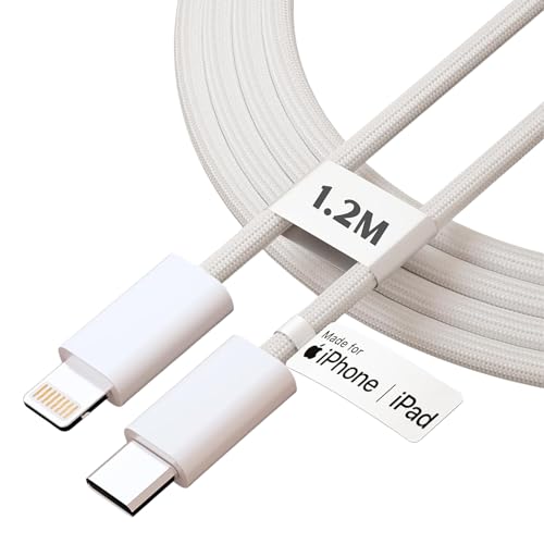 Image of 27W Type-C to Lightiing 8 Pin Nylon Braided Cable,1.2M Fast Charger Cable for iPhone 14 /13 /12 /11 /X /XS /XR /8 /Plus, iPad Mini /Pro /Max, USB Type-C Power Delivery Cord,1.2M, White